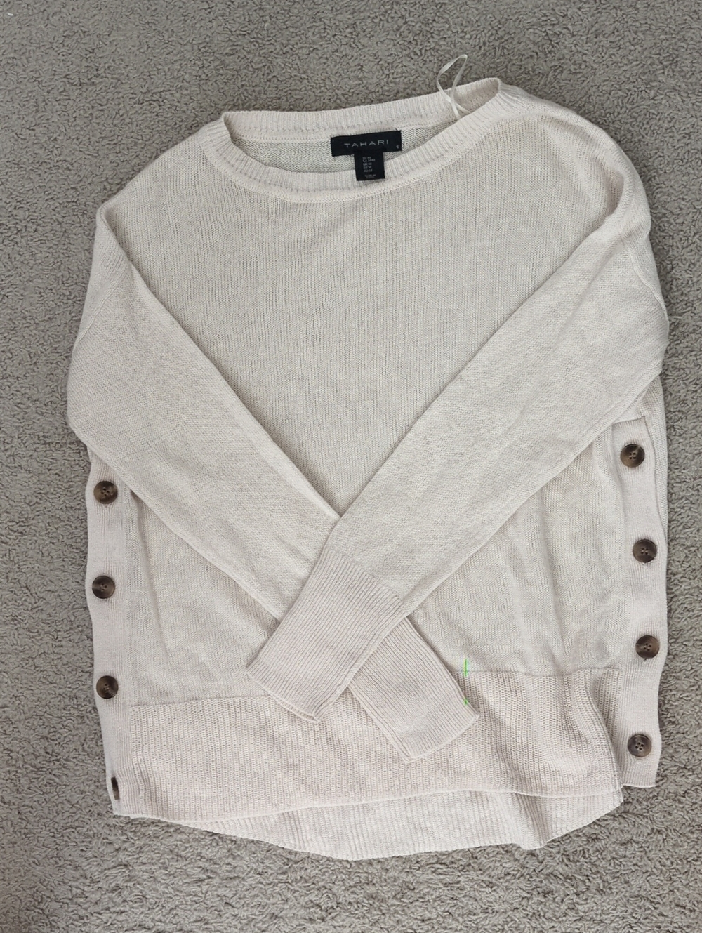 Tahari Cream Side-Button Crew Neck Sweater